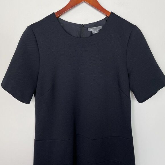 Vince Short Sleeve Crew Neck Knee Length Stretch Midweight Dress Black 12 - Picture 3 of 8